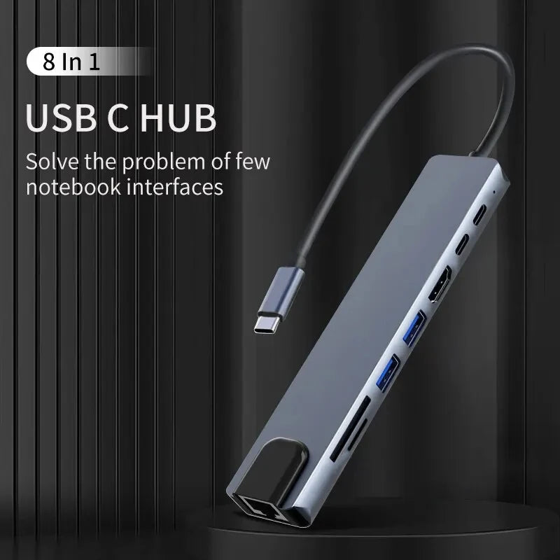 8 in1 USB C HUB 3.0 Type C Splitter 4K Docking Station Laptop Adapter