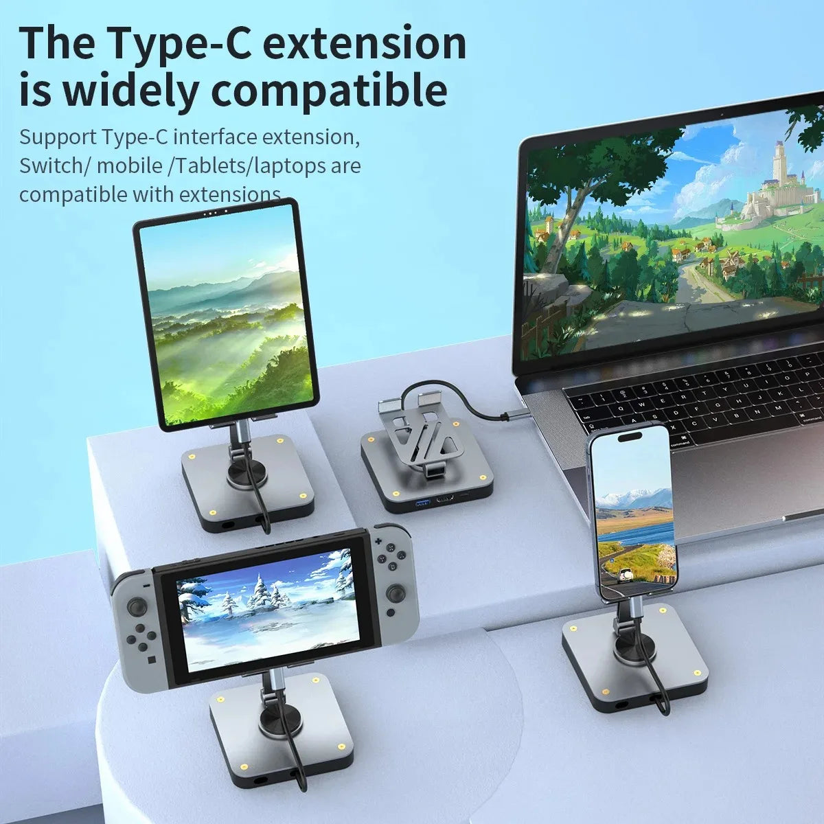 3-in-1 USB C Docking Station with Holder