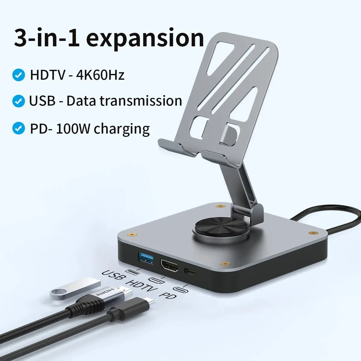 3-in-1 USB C Docking Station with Holder