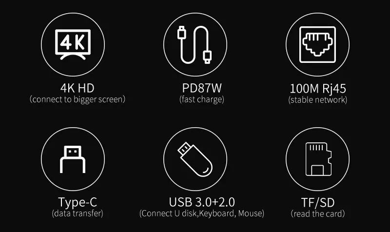 8 in1 USB C HUB 3.0 Type C Splitter 4K Docking Station Laptop Adapter