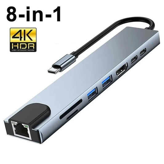 8 in1 USB C HUB 3.0 Type C Splitter 4K Docking Station Laptop Adapter